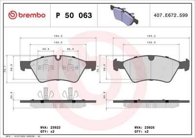 BREMBO BRAKE PAD FOR MERCEDES-BENZ - FRONT P50063
