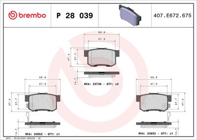 BREMBO BRAKE PAD FOR ACURA/AEOLUS/FENGSHEN/GREAT WALL/HAVAL/HONDA/HONDA (DONGFENG)/HONDA (GAC), REAR