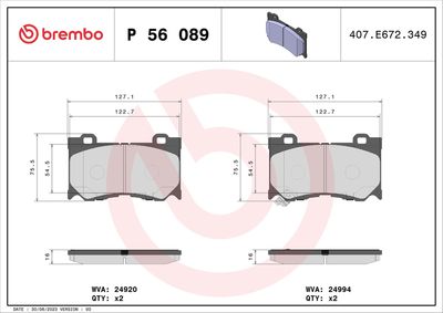 BREMBO BRAKE PAD FOR INFINITI/NISSAN,  FRONT
