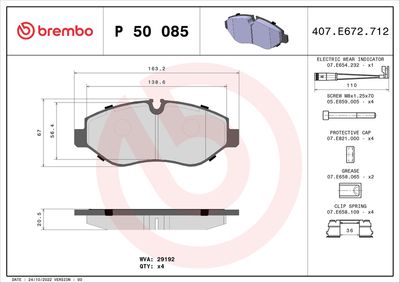 BREMBO BRAKE PAD FOR FREIGHTLINER/MERCEDES-BENZ/MERCEDES-BENZ (FJDA)/VW,  FRONT