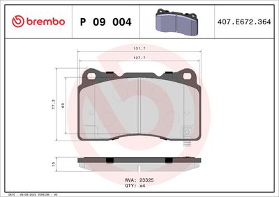 BREMBO BRAKE PAD FOR CADILLAC/DODGE/FORD/FORD USA/HONDA/SUBARU/TESLA/TOYOTA, FRONT/REAR