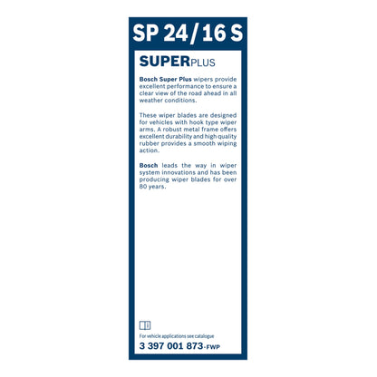 BOSCH WIPER - SUPERPLUS SPOILER BLADE SET 600/400 for Mazda, Skoda Rapid, Toyota, Ssangyong, Hyundai, Kia, Renault, Subaru, Mitsubishi etc