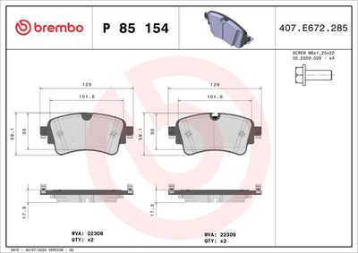BREMBO BRAKE PAD FOR AUDI/AUDI (FAW)/VW,  REAR P85154