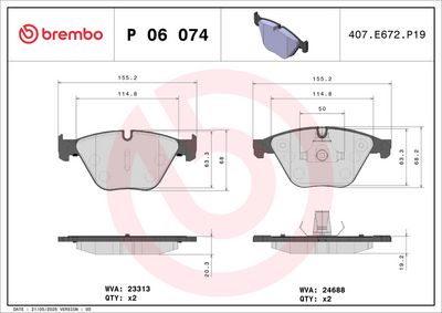 BREMBO BRAKE PAD FOR BMW/BMW (BRILLIANCE), FRONT P06074