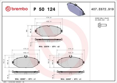 BREMBO BRAKE PAD FOR MERCEDES-BENZ/MERCEDES-BENZ (BBDC),  FRONT P50124