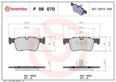 BREMBO BRAKE PAD FOR BMW, FRONT P06070