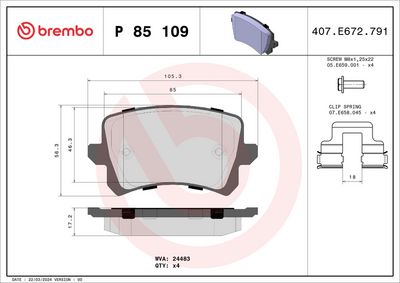 BREMBO BRAKE PAD FOR AUDI/AUDI (FAW)/BORGWARD/CHANGAN/GAC/HAVAL/JAC/QOROS/SEAT/SKODA (SVW)/VW/VW (FAW)/VW (SVW),  REAR