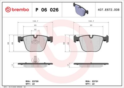 BREMBO BRAKE PAD FOR BENTLEY/BMW/BMW (BRILLIANCE)/ROLLS-ROYCE, REAR