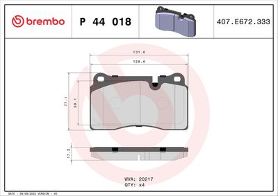 BREMBO BRAKE PAD FOR LAND ROVER, FRONT P44018