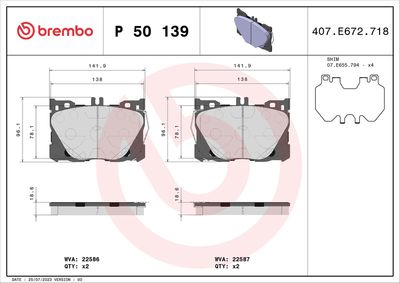BREMBO BRAKE PAD FOR MERCEDES-BENZ/MERCEDES-BENZ (BBDC),  FRONT P50139