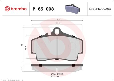 BREMBO BRAKE PAD FOR PORSCHE,  REAR P65008