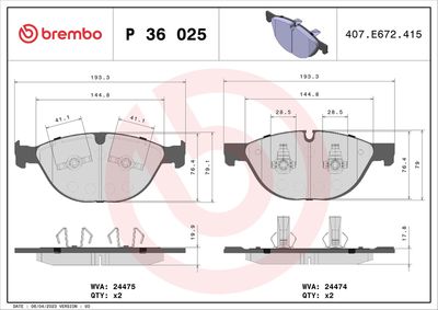 BREMBO BRAKE PAD FOR JAGUAR, FRONT P36025