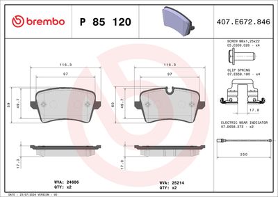 BREMBO BRAKE PAD FOR AUDI,  REAR P85120