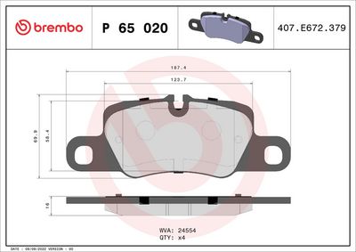 BREMBO BRAKE PAD FOR PORSCHE,  REAR P65020