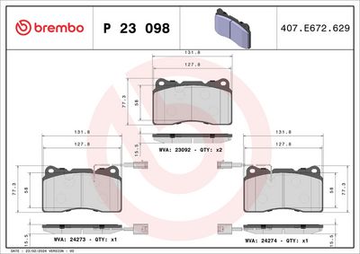 BREMBO BRAKE PAD FOR ALFA ROMEO, FRONT P23098