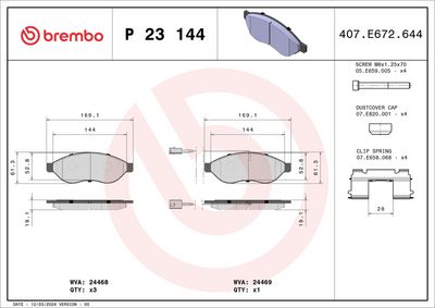 BREMBO BRAKE PAD FOR CITROËN/FIAT/OPEL/PEUGEOT/VAUXHALL, FRONT P23144