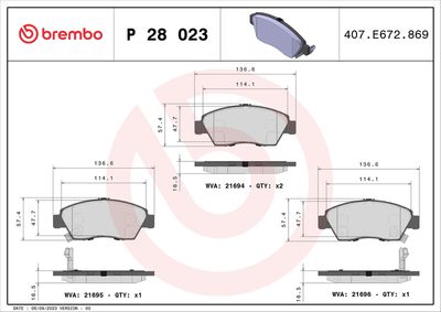 BREMBO BRAKE PAD FOR ACURA/HONDA, FRONT