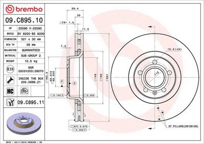 BREMBO BRAKE DISC FOR AUDI/AUDI (FAW), DIAMETER 321, (FRONT) 09.C895.11