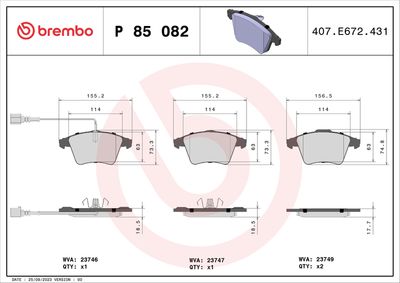BREMBO BRAKE PAD FOR VW,  FRONT P85082