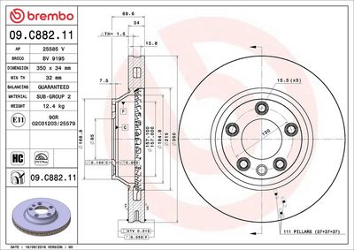 BREMBO BRAKE DISC FOR AUDI/PORSCHE/VW, DIAMETER 350, FRONT