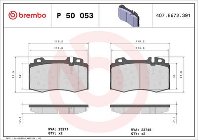 BREMBO BRAKE PAD FOR MERCEDES-BENZ/MERCEDES-BENZ (BBDC), FRONT P50053