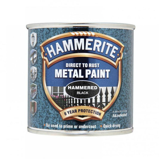 HAMMERITE DIRECT TO RUST METAL PAINT HAMMERED BLACK 250ML