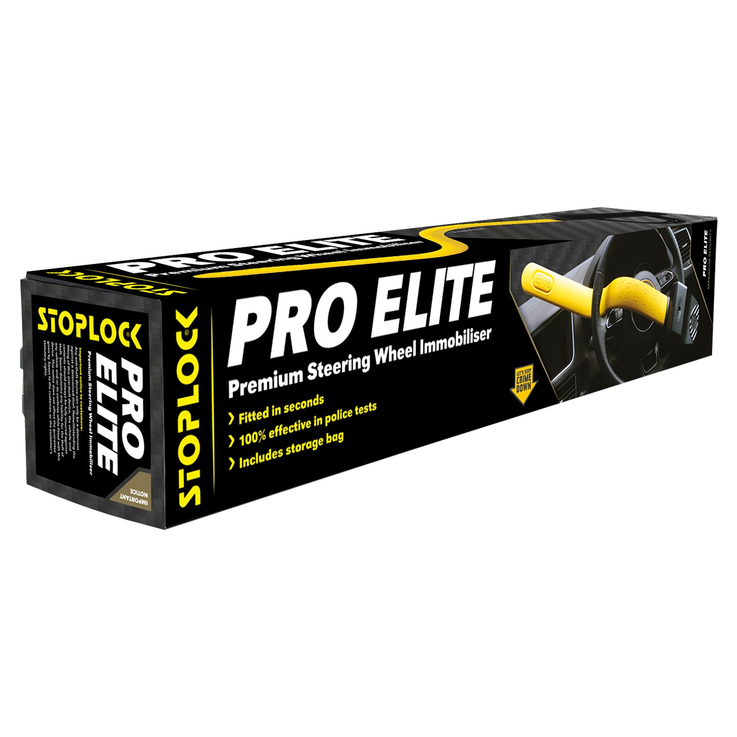 STOPLOCK PRO ELITE CAR STEERING WHEEL LOCK - SAFE SECURE HEAVY DUTY ANTI-THEFT BAR - UNIVERSAL FIT - INCLUDES 2 KEYS AND CARRY BAG, BLACK/YELLOW, 1 UNIT