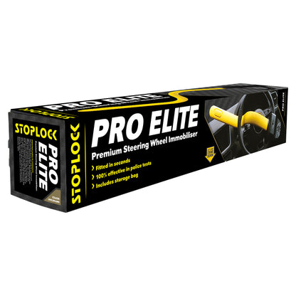 STOPLOCK PRO ELITE CAR STEERING WHEEL LOCK - SAFE SECURE HEAVY DUTY ANTI-THEFT BAR - UNIVERSAL FIT - INCLUDES 2 KEYS AND CARRY BAG, BLACK/YELLOW, 1 UNIT