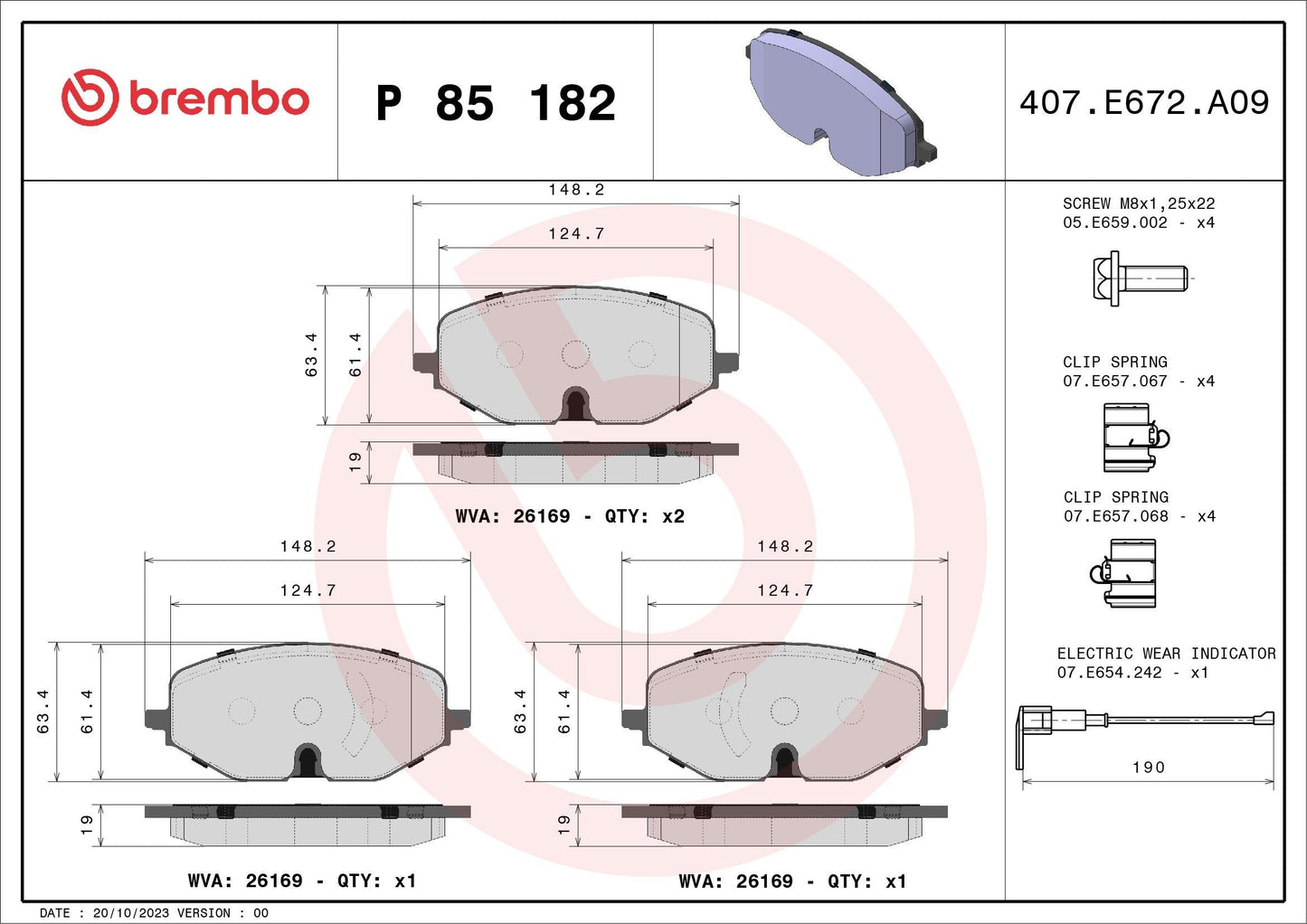 BREMBO BRAKE PAD FOR AUDI/CUPRA/FORD/SEAT/SKODA/SKODA (SVW)/VW/VW (FAW)/VW (SVW), FRONT