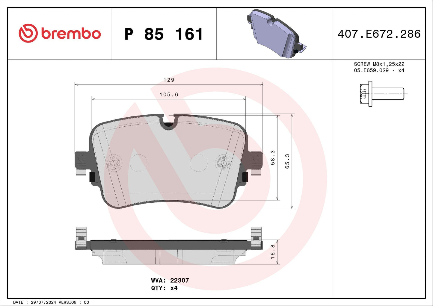 BREMBO BRAKE PAD FOR AUDI/VW, REAR