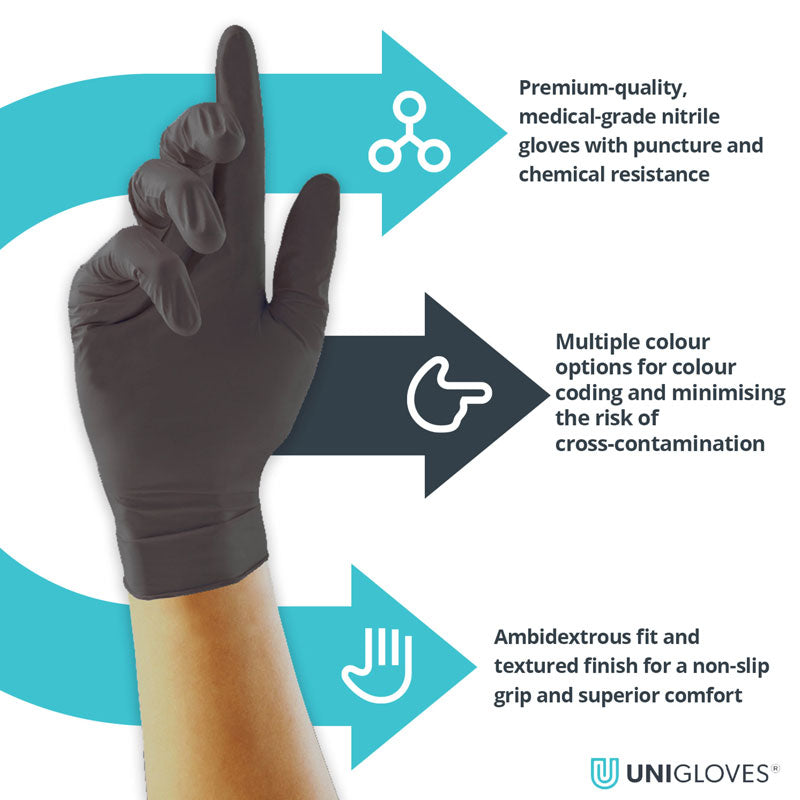 UNICARE BLACK PEARL NITRILE POWDER FREE GLOVES